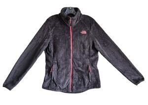 THE NORTH FACE Women's L Jacket Full Zip Olive Green Orange Fuzzy Zip Pockets 40